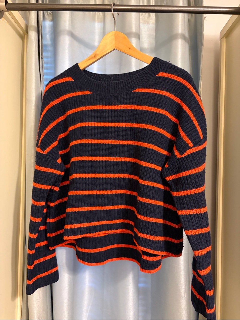 A.L.C. Navy and Orange Striped Crewneck Sweater